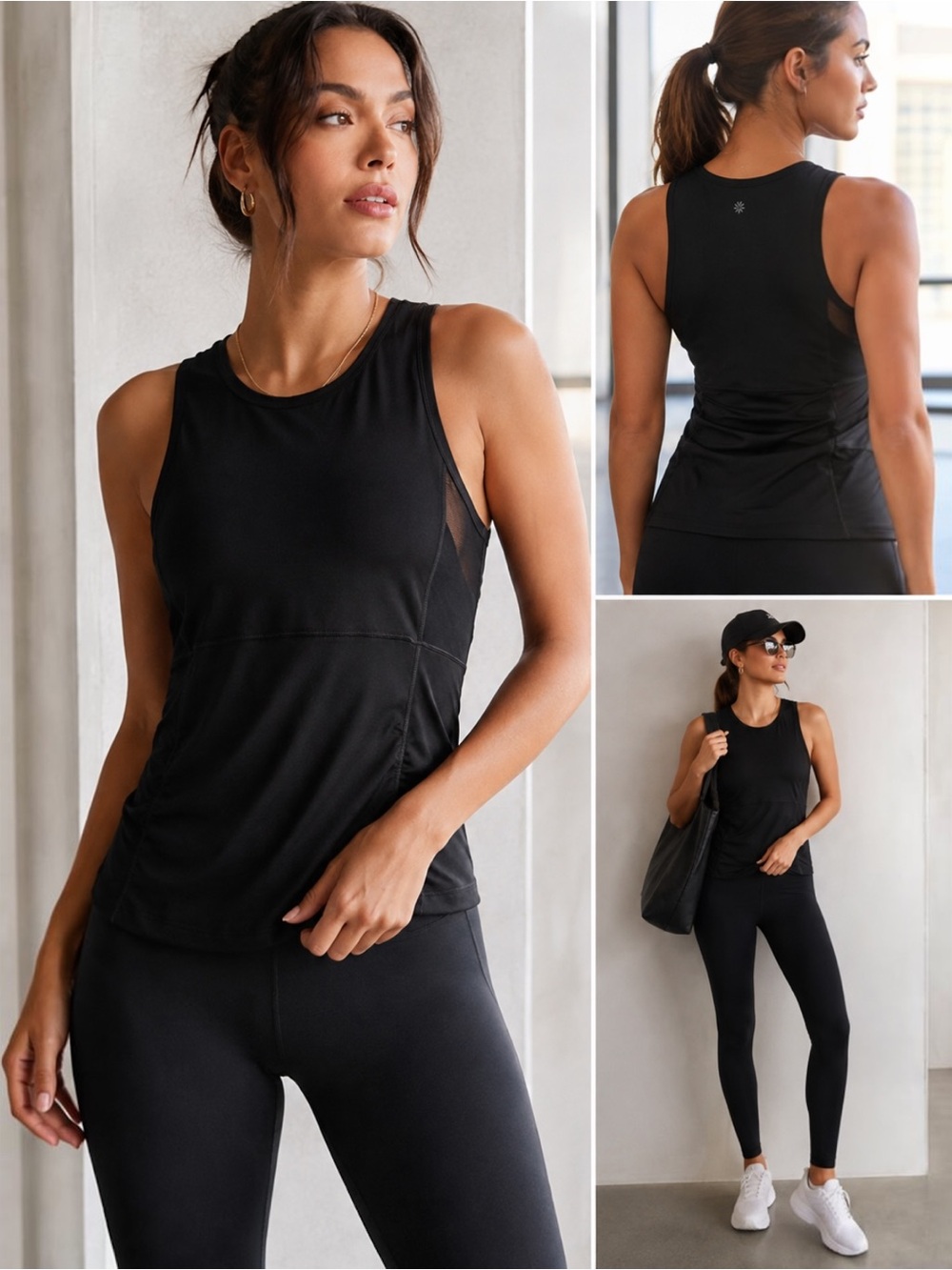 Athleta Stealth Sculptek Compression Tank Top XL Black Mesh Workout
